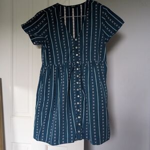 Madewell Teal Striped Button-Front Mini Dress